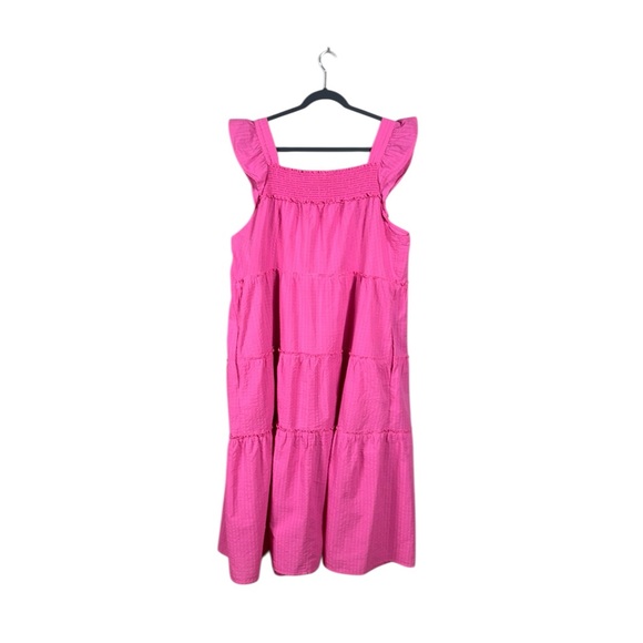 Old Navy Flutter Sleeve Tiered Smocked Midi Swing Dress 2X Pink Coquette Cottage - Picture 4 of 7